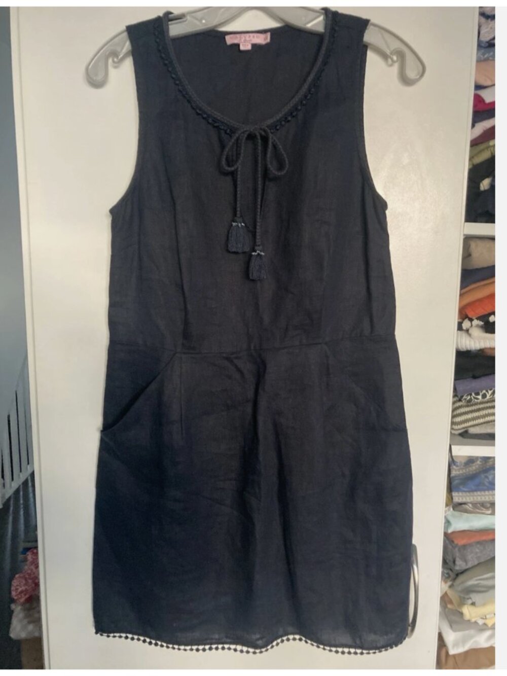 Calypso St. Barth Black 100 % Linen Lace Trim Hem Dress size XS